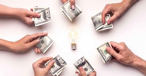 Rows of gold coins for finance and banking concept with Airrow graph